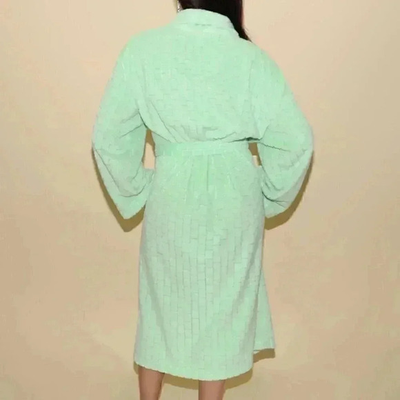 Vintage Mint Terry Cloth Robe Size Large Boho Retro Robe Womens Long Spa Robe - Picture 4 of 6